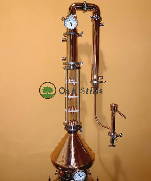 3" Glass&Copper Flute Moonshine Still Distillation Column with Copper Helmet - OakStills
