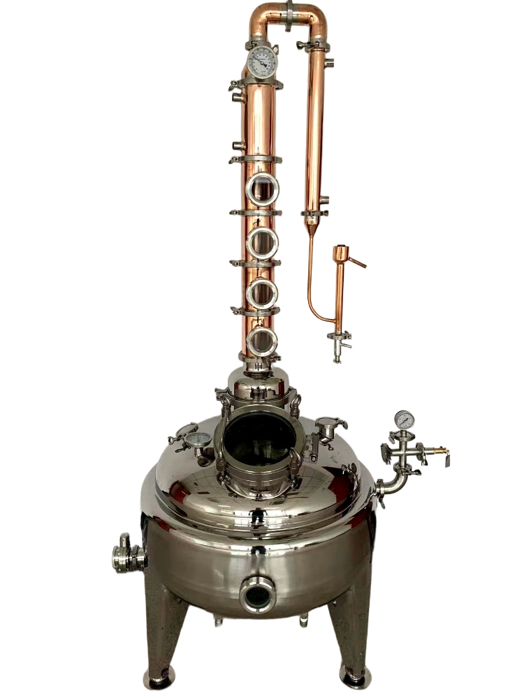 Alambique de reflujo de cobre Pot Belly de 26 galones, 100 litros, para vodka, ginebra y whisky, de 4 pulgadas y 4 placas