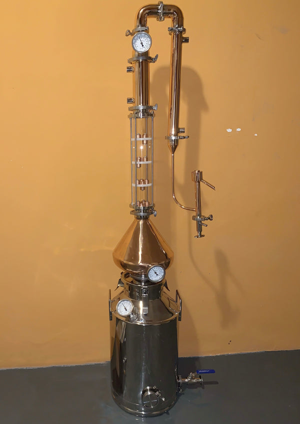 50Lt 3 inch 4 Plates Copper&Glass Column Reflux Still with Copper Helmet