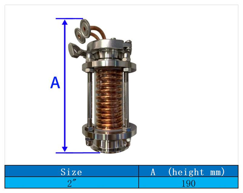 2 inch copper coiled condenser with sight glass