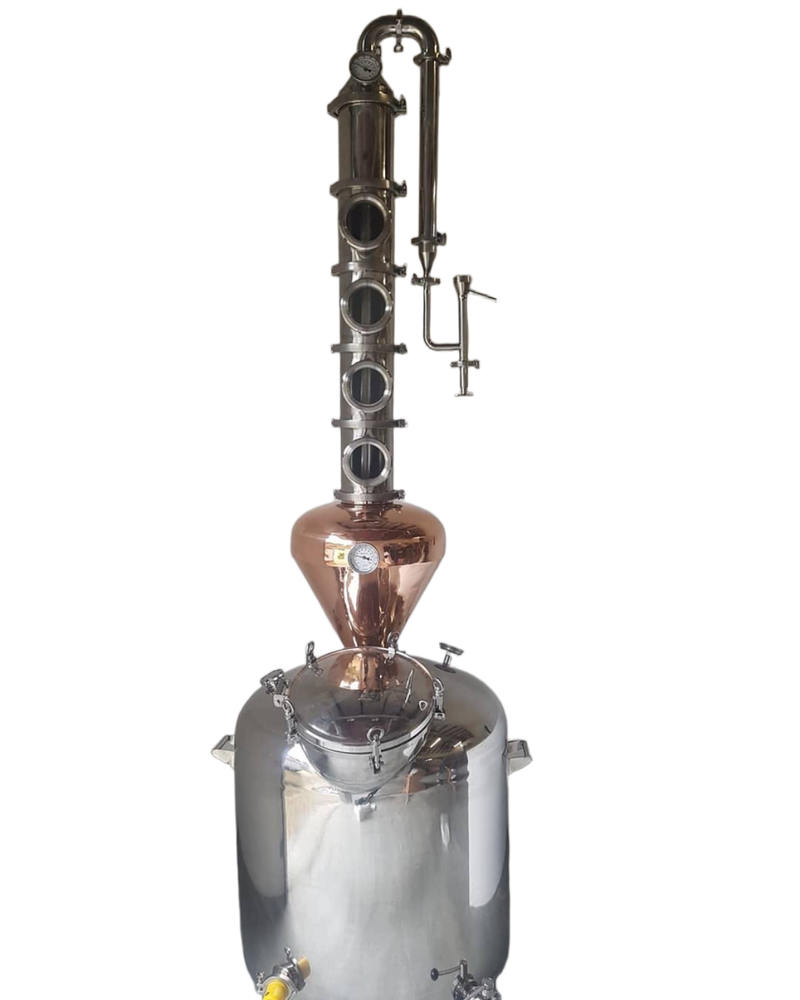 Alambique de reflujo de acero inoxidable de 300 litros, 6 pulgadas y 4 placas, con casco para whisky