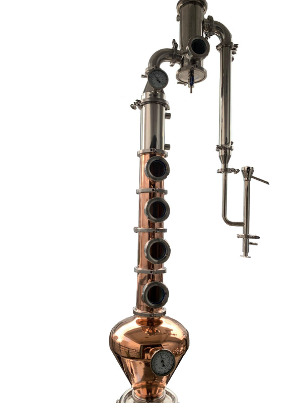 4 inch Copper Flute Distiller Still Column with Whiskey Helmet, Gin Basket - OakStills