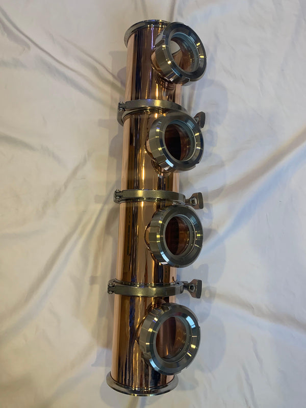 4 inch 4 Plate Copper Flute Column Sections with Copper Bubble Plates - OakStills