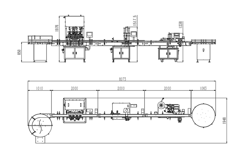 Automatic glass bottle filling and packaging line