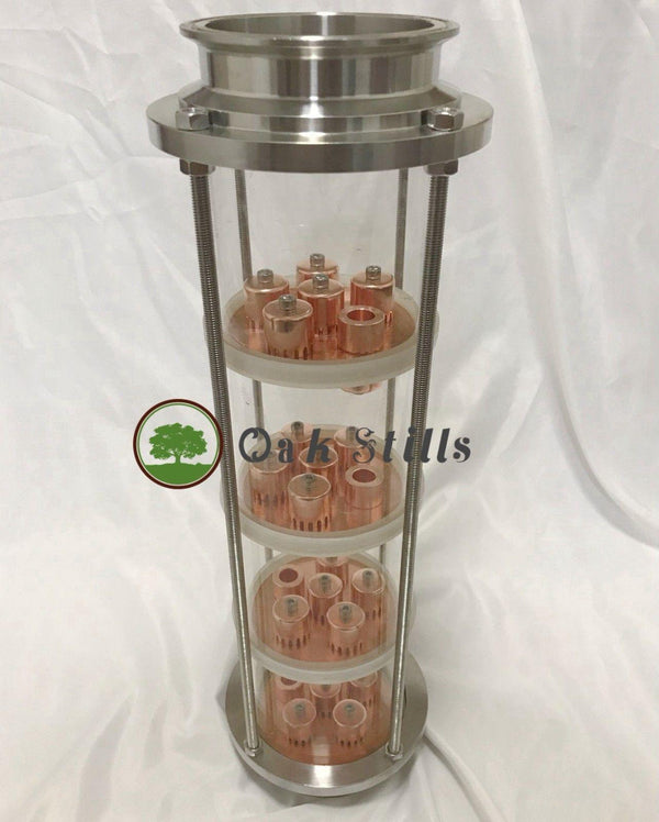 4" glass alcohol distillation column with copper bubble plates - OakStills