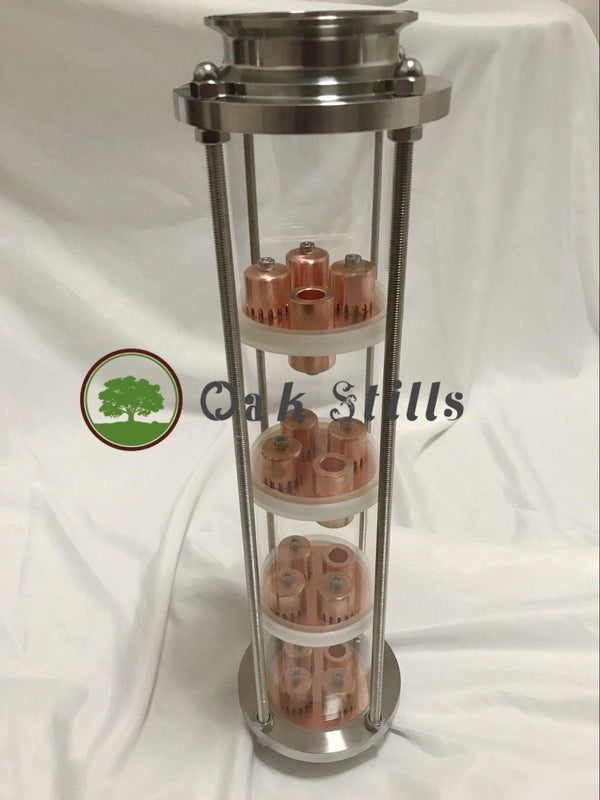 3" Borosilicate glass copper bubble plate moonshine reflux column - OakStills