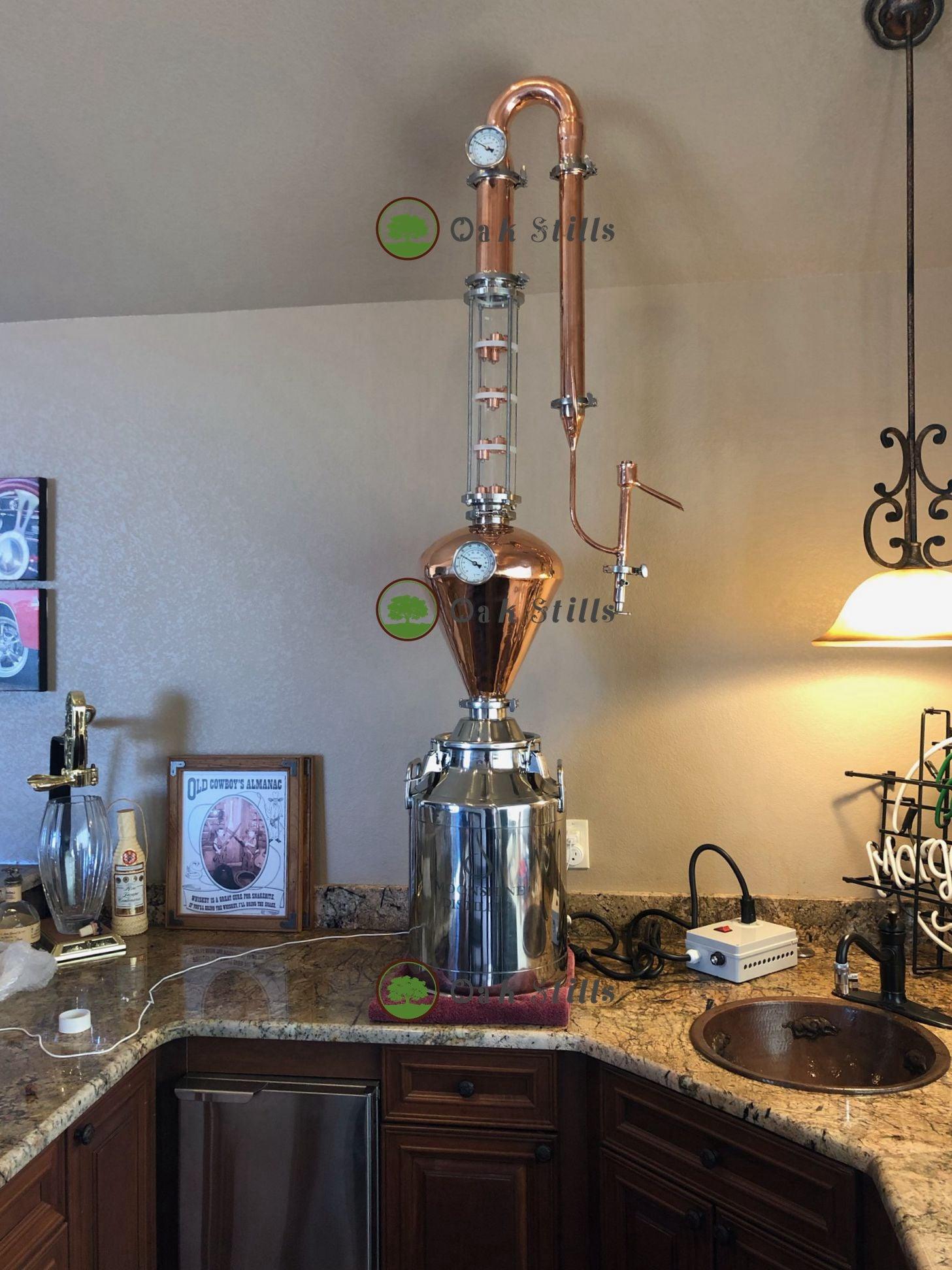 Windowless Still 30L/8 Gallon 3 inch Glass&Copper Reflux Still with Copper Helmet ...