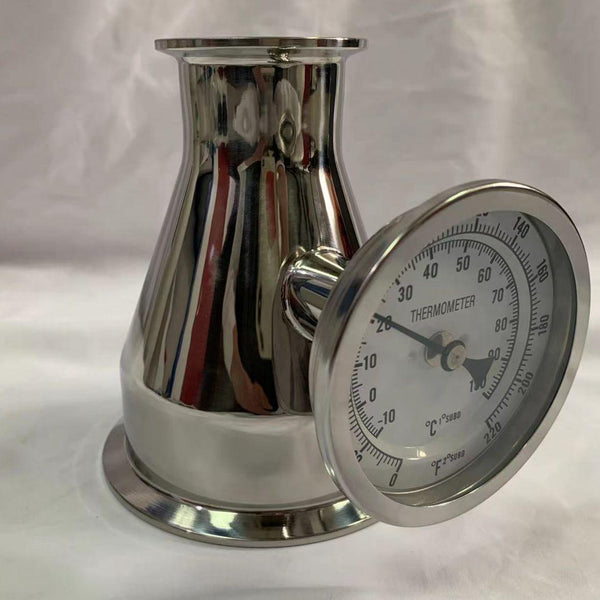 Stainless 4" to 2" / 3" to 2" reducer with dial thermometer