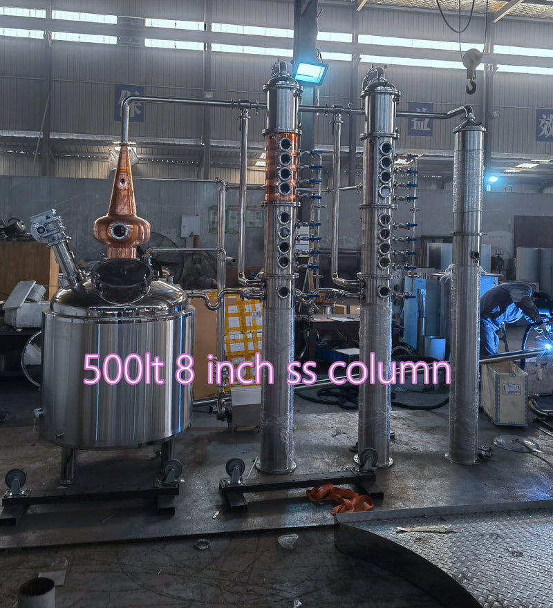  Multifunctional Copper Distillation Whiskey Gin Vodka Distillery, 500L 8 inch ss column