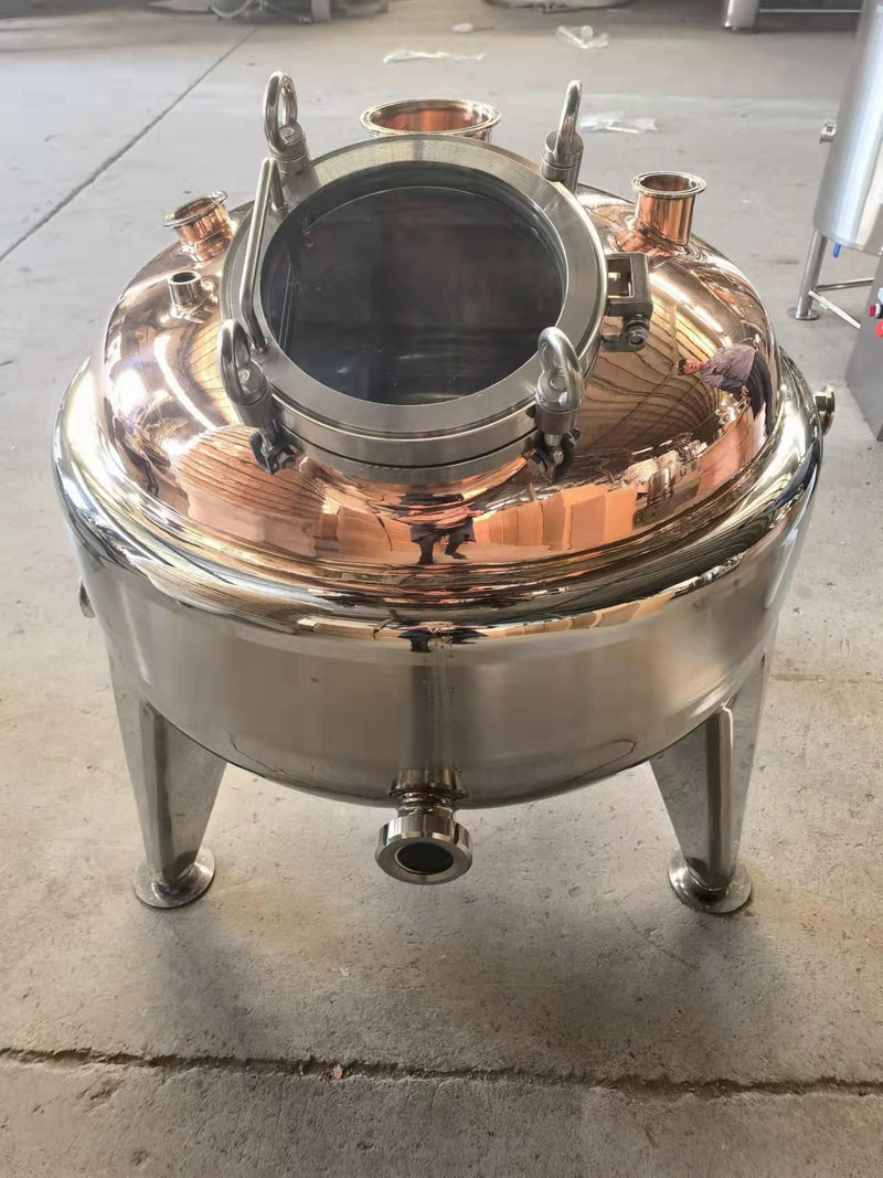 100Lt 26 Gallon Copper Jacket Pot Belly Still Boiler, glass side view